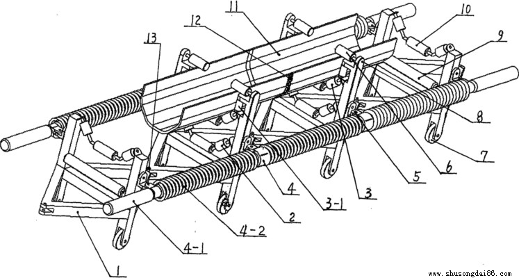 可侧弯型皮带输送机整体结构图